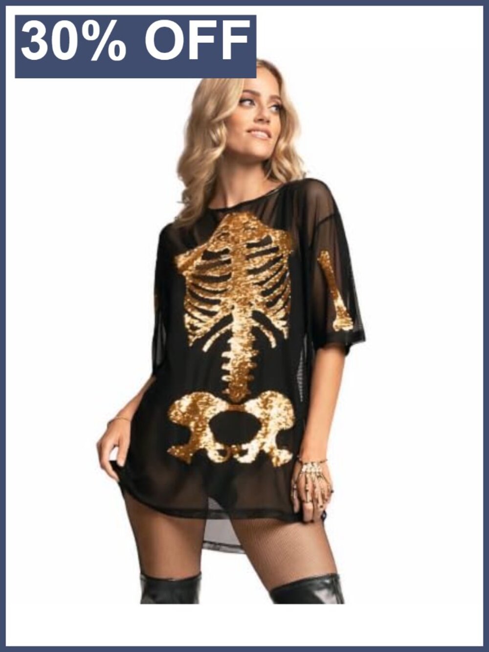 Sequin Skeleton Costume Dress for Women Short Sleeve T-Shirt Dress Halloween